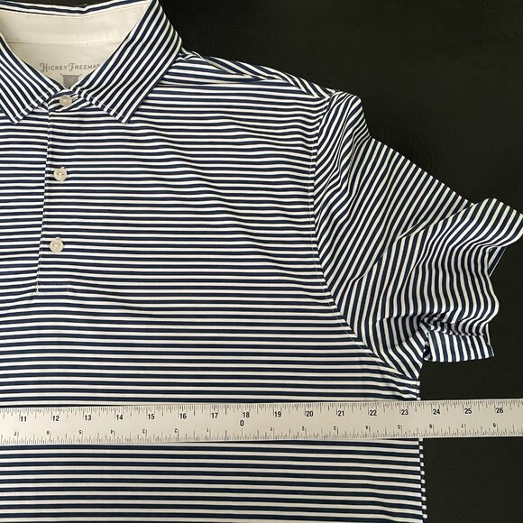 Hickey Freeman Golf Performance Polo Size L Polyester Spandex Stretch Striped - Picture 12 of 13